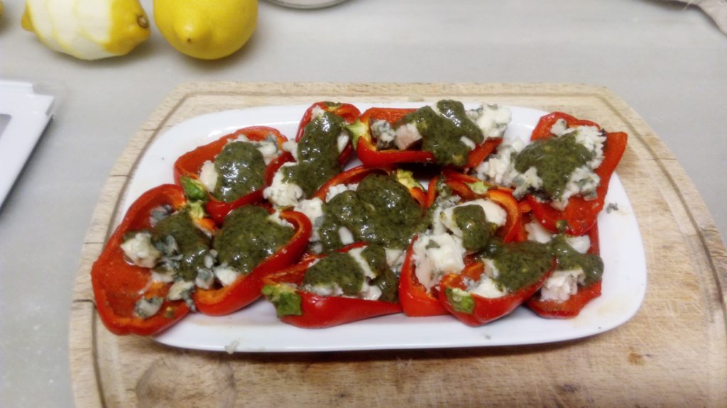 Red pepper, pesto and cheese